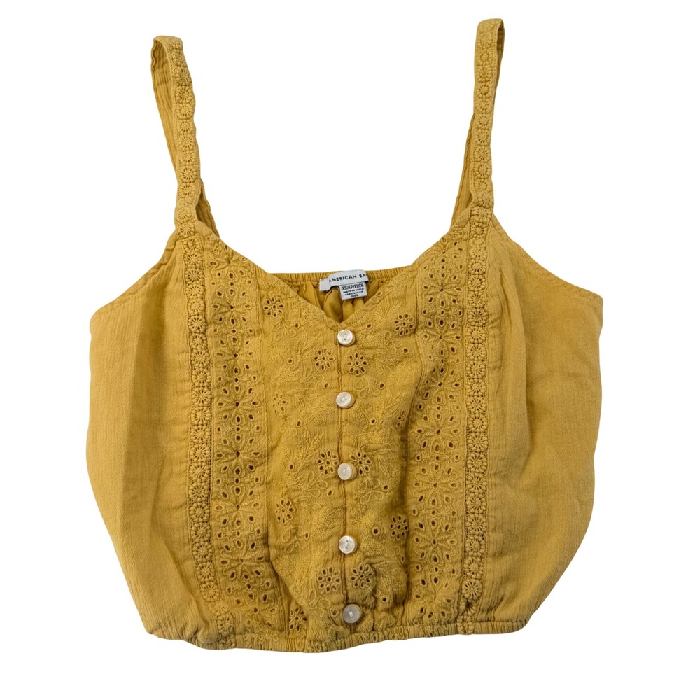 American Eagle Eyelet Embroidered Cami Top Womens XS Faux Button Front Crop